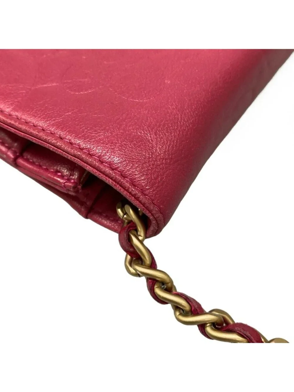 Chanel Wallet Camellia Pink Chain Matte Gold Lambskin Shoulder Bag